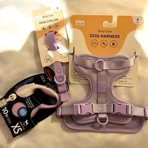 Wild one pet harness leash and dog collar in purple size Small